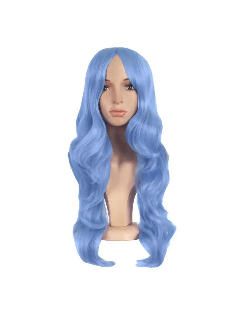 Women's Periwinkle Pink 24 Inch Synthetic Modern Long Wavy Side Bangs Wigs